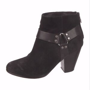 Ash - Black Suede Leather Quartz Harness Moto Ankle Booties, Size 8, MSRP $265